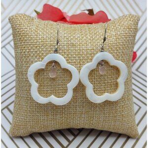 Mother of Pearl Clover Drop Dangle Earrings Boho Beachy 925 Sterling Hooks